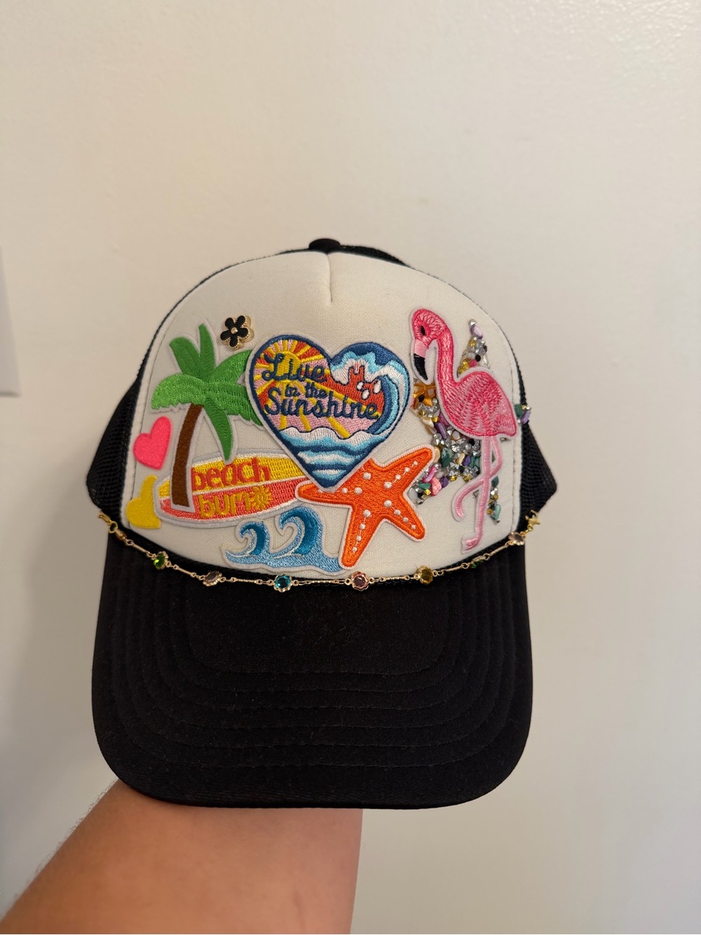 Beach Patch Trucker Hat - White & Black